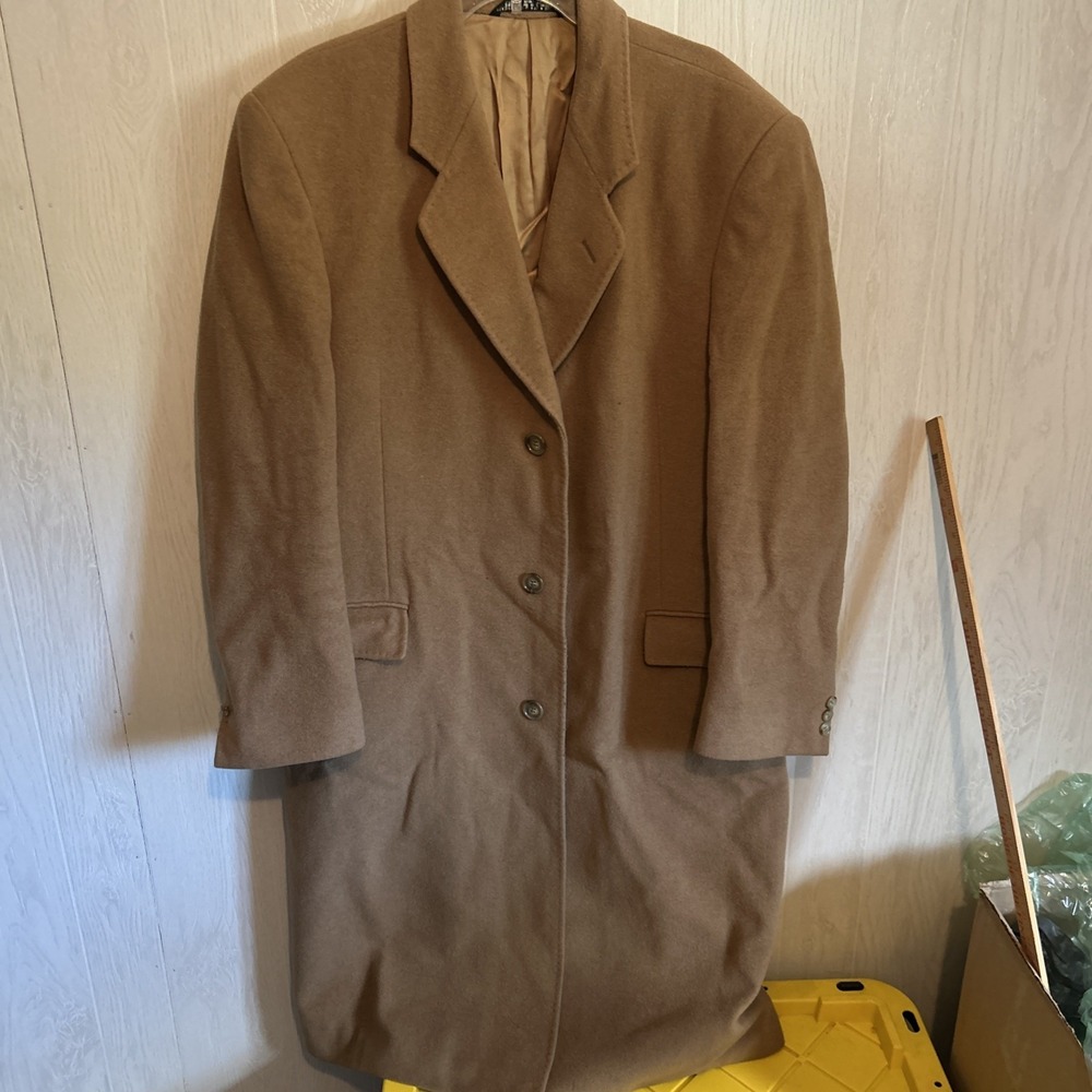 Vintage 80's Men's 42 Long Light Brown Di Silver Cashmere Blend Over Coat